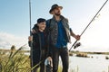 First fishing trip of father and son Royalty Free Stock Photo