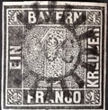 1849 - First German stamp - Bavaria Royalty Free Stock Photo