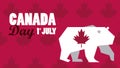 First july canada day celebration poster with bear Royalty Free Stock Photo