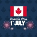 First july canada day celebration poster with flag and fireworks Royalty Free Stock Photo