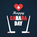 First july canada day celebration poster with hockey sport equipment