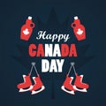 First july canada day celebration poster with mapple syrup bottles and skates