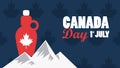 First july canada day celebration poster with mountains and maple syrup Royalty Free Stock Photo