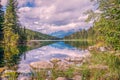 The first lake in the Valley of the Five lakes in Jasper National Park.Alberta.Canada Royalty Free Stock Photo