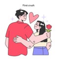 First love or crush. Cute romantic couple, girl and guy on a date. Teenager