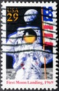 First man on the moon in vintage stamp Royalty Free Stock Photo