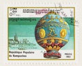 First Manned Flight in Hot Air Balloon on  Commemorative Stamp Royalty Free Stock Photo