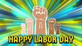 first may labour day illustration with close hand with bright rays