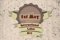 First May ribbon background. Grunge texture cream background.