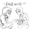 Meeting each other for the first time eye to eye. make a first impression.