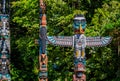 First Nations American Indian totem poles in Stanley Park in Van