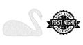 Rubber First Night Ribbon Seal Stamp and Mesh Wireframe Swan Royalty Free Stock Photo