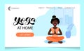 First page of the site. Yoga club. The girl is sitting in the lotus position in pink clothes. Vector illustration. Yoga lett