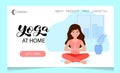 First page of the site. Yoga club. The girl is sitting in the lotus position in pink clothes. Vector illustration. Yoga lett