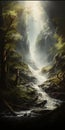 Mystical Waterfall: A Digital Fantasy Landscape Oil Painting