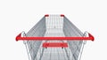 First person view or back view of Shopping cart isolated on white background.