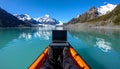Remote Work Paradise Laptop on a Kayak in Mountain Lake Royalty Free Stock Photo