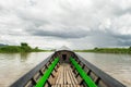 First person view while travelling on Burmese long boat in Inle Lake, Myanmar, during monsoon season