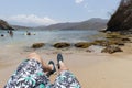 First person view of Waikiki island aquarium located into concha bay