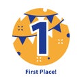 Number one, first place, award ceremony, celebrating event, successful accomplishment Royalty Free Stock Photo