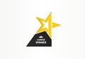 First place, contest winner, number one creative symbol concept. Award, champion abstract business logo idea. Gold star