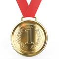 First place Gold medal with red ribbon isolated on white background - 3D Rendering