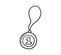 First place medal. Doodle gold medal. Hand drawn award decorative icon. Vector illustrations isolated on white