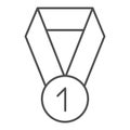 First place medal thin line icon. Achievement champion award, competition winner symbol, outline style pictogram on