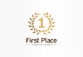 First place, number one, golden laurel wreath creative symbol concept. Trophy, prize abstract business logo idea. Award Royalty Free Stock Photo