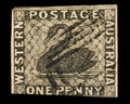 Early postage stamps of Australia. Western Australia 1854 1d black