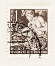 First Printing of DDR 5 Year Plan Stamp with Coal Hewer Royalty Free Stock Photo