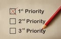 First priority marked on paper Royalty Free Stock Photo