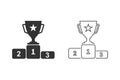 First prize gold trophy line icon set, trophy, winner, first prize, runner-up prize, vector illustration and icon.