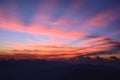 First rays of the rising sun.Sunrise at the Adam`s Peak, Sri Lanka Royalty Free Stock Photo