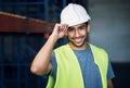 First rule of construction work, keep it safe. Portrait of a confident young man working a construction site. Royalty Free Stock Photo