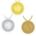 The first, second, third isolated numbers in the form of medals on a white background. Vector illustration