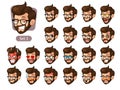 The first set of bearded hipster facial emotions with glasses