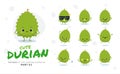 First set of cartoon images of Durian. Vector Illustration