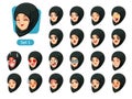 The first set of muslim woman in black hijab cartoon avatars