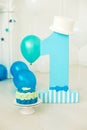 First smash cake for boy Royalty Free Stock Photo