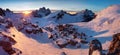 First snow in Alps. Fantastic sunrise in the Dolomites mountains, South Tyrol, Italy in winter. Italian alpine panorama Dolomites.