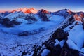 First snow in Alps mountains. Majestic panoramic view of Aletsch glacier, the largest glacier in Alps at UNESCO heritage. Royalty Free Stock Photo