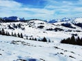 The first snow on the Alvier group mountain range Royalty Free Stock Photo