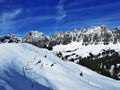 The first snow on the Alvier group mountain range Royalty Free Stock Photo