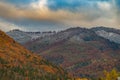 First snow covering autumn forest on mountain slope Royalty Free Stock Photo