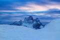 First snow. Gorgeous sunny view of Dolomite Alps first snow. Colorful winter scene of Monte Pelmo mountain range. Giau pass Royalty Free Stock Photo