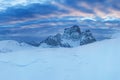 First snow. Gorgeous sunny view of Dolomite Alps first snow. Colorful winter scene of Monte Pelmo mountain range. Giau pass Royalty Free Stock Photo