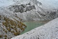 First snow on the mountain Lake Donguzorun Kol