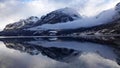 Damp cloud at Vangmjose lake near Vang in autumn in Norway Royalty Free Stock Photo