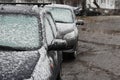 First snow. Snow on the windshield